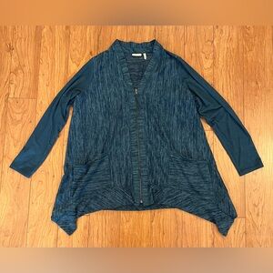 LOGO by Lori Goldstein Medium Blue Lake Knit Cardigan  Faux Suede Long S…
